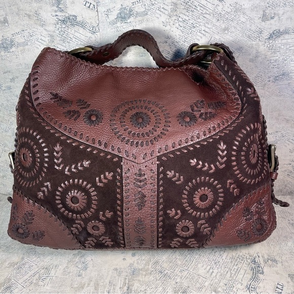 Isabella Fiore Suede Leather Woven Hobo Shoulder Bag - Picture 1 of 15